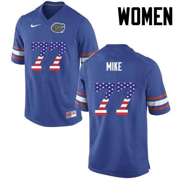 Women's NCAA Florida Gators Andrew Mike #77 Stitched Authentic USA Flag Fashion Nike Blue College Football Jersey HYH5865WH